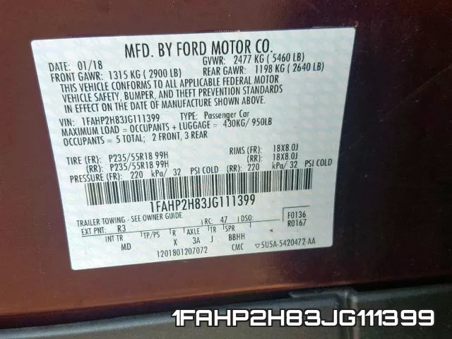 1FAHP2H83JG111399 фото 2