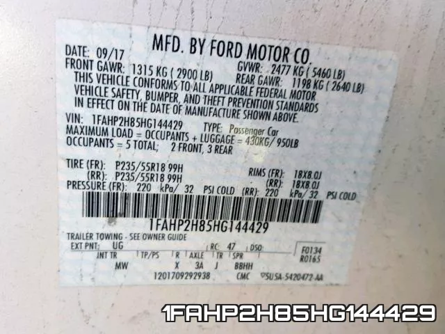 1FAHP2H85HG144429 фото 2