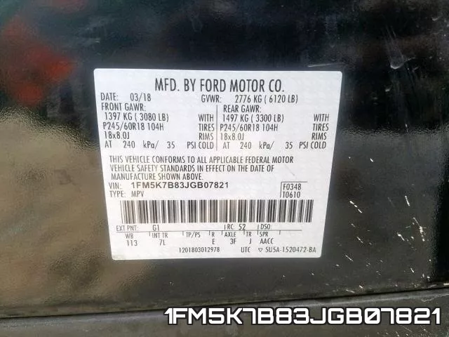 1FM5K7B83JGB07821 фото 2