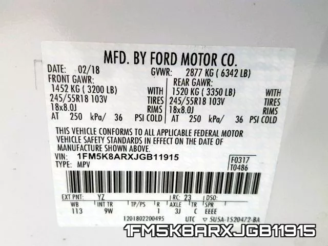1FM5K8ARXJGB11915 фото 2