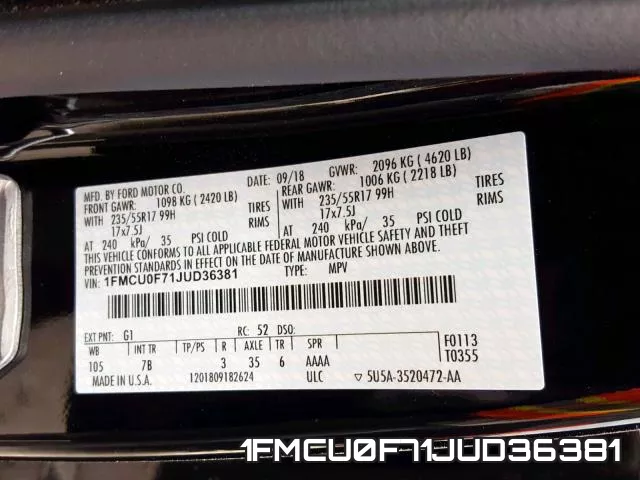 1FMCU0F71JUD36381 фото 2