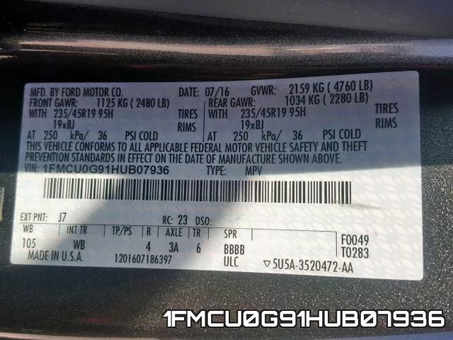 1FMCU0G91HUB07936 фото 2