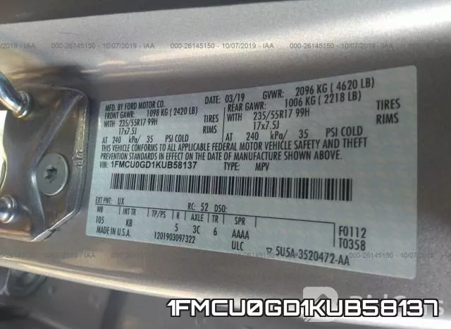 1FMCU0GD1KUB58137 фото 10