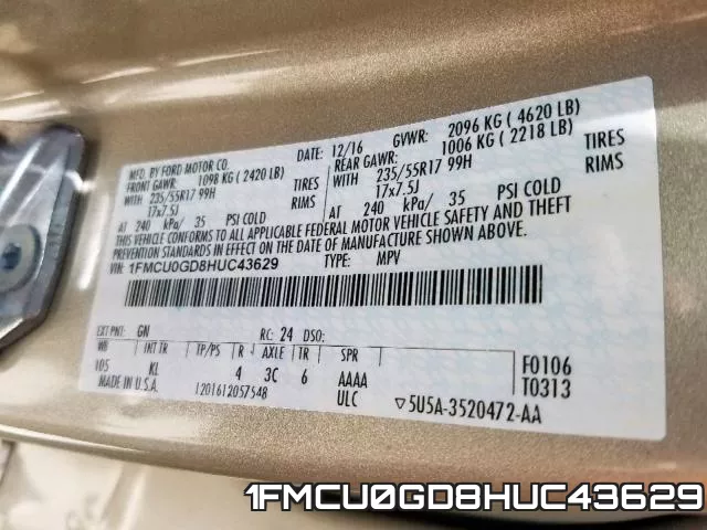 1FMCU0GD8HUC43629 фото 2