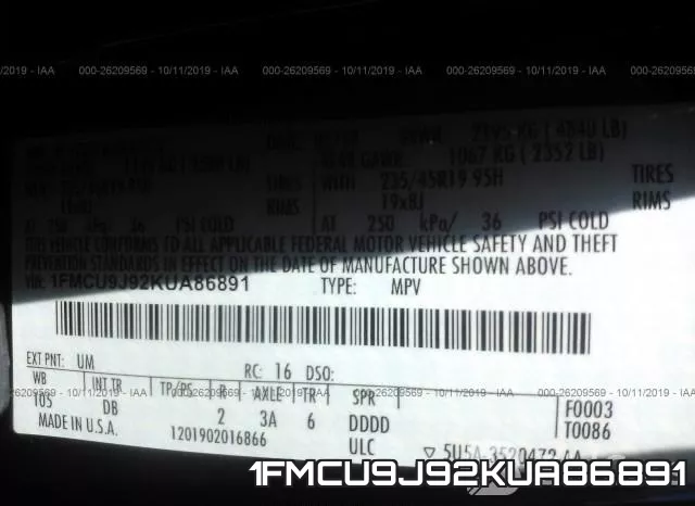 1FMCU9J92KUA86891 фото 10