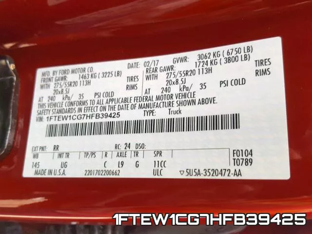 1FTEW1CG7HFB39425 фото 2