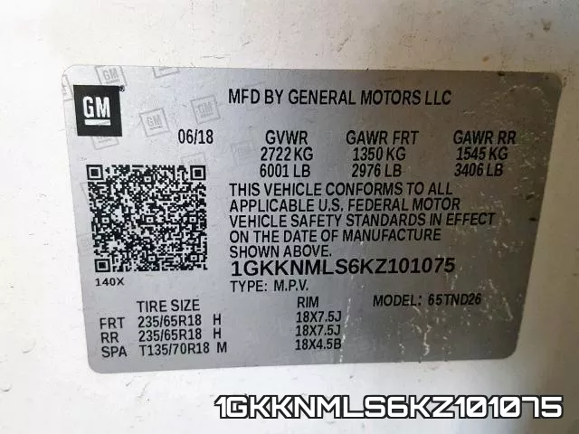 1GKKNMLS6KZ101075 фото 2