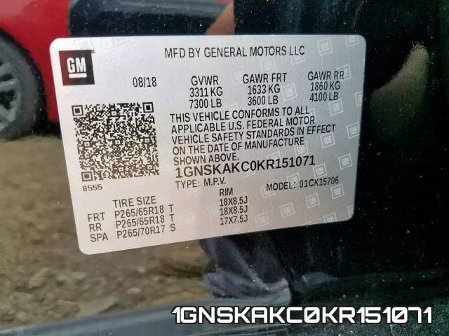 1GNSKAKC0KR151071 фото 2