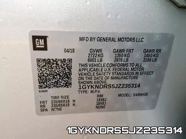1GYKNDRS5JZ235314 фото 2