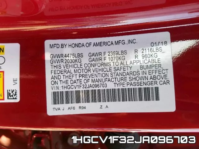 1HGCV1F32JA096703 фото 2