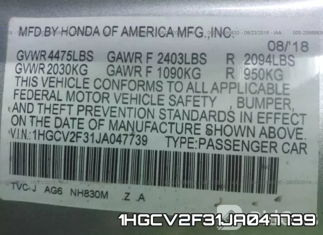1HGCV2F31JA047739 фото 10