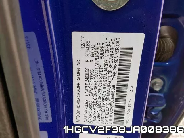 1HGCV2F38JA008386 фото 2