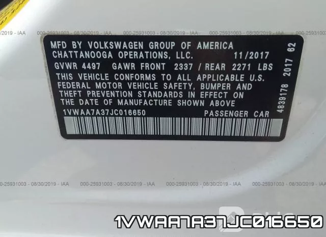 1VWAA7A37JC016650 фото 10