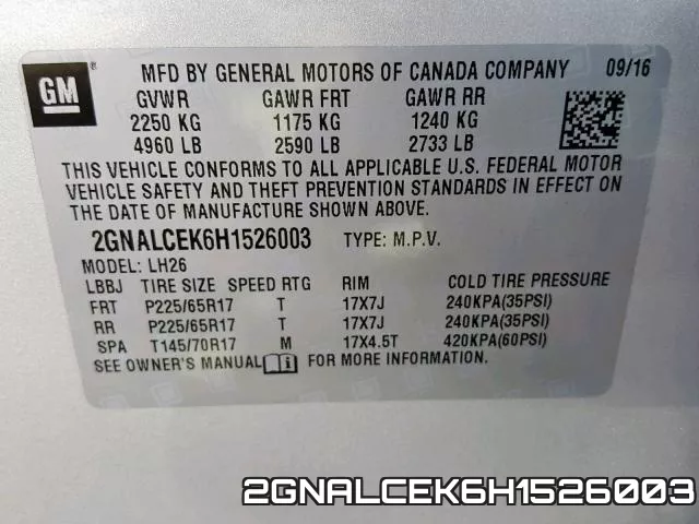 2GNALCEK6H1526003 фото 2