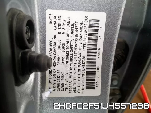 2HGFC2F51JH557238 фото 2