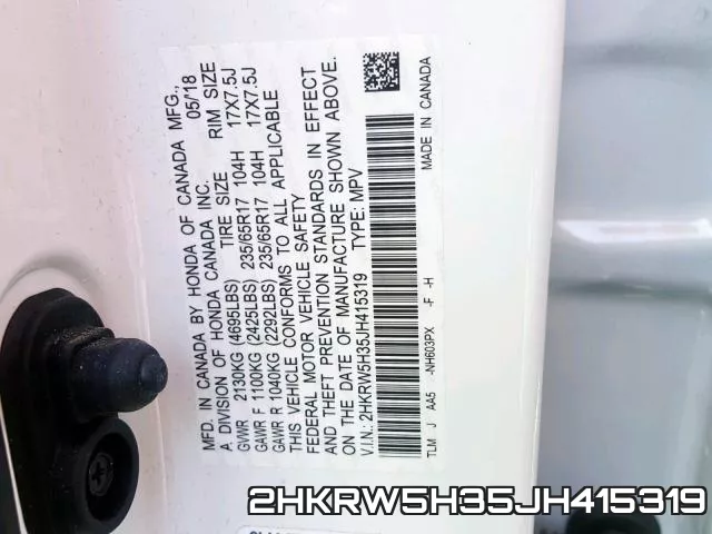 2HKRW5H35JH415319 фото 2