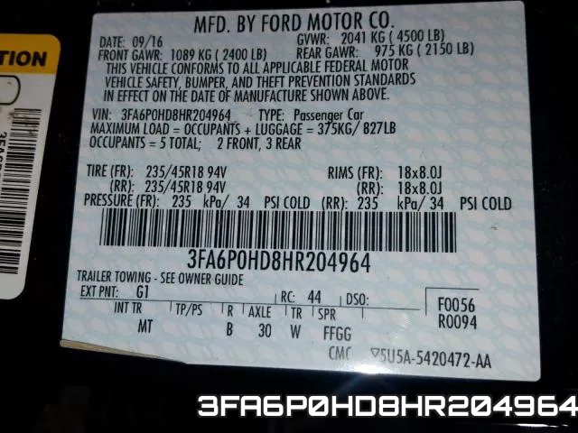 3FA6P0HD8HR204964 фото 2