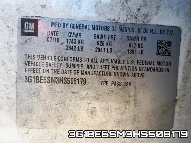 3G1BE6SM3HS508179 фото 2