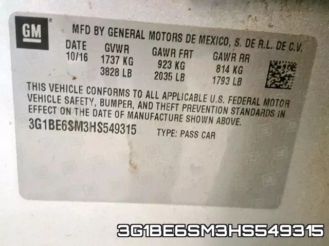 3G1BE6SM3HS549315 фото 2