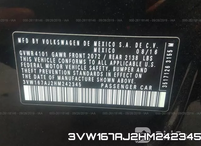 3VW167AJ2HM242345 фото 9