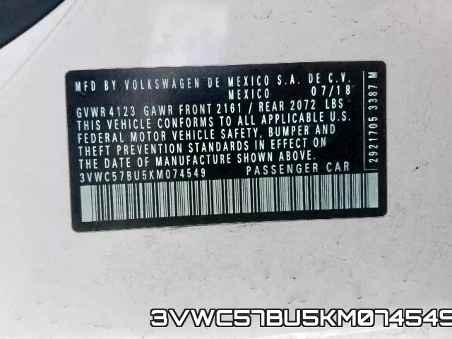3VWC57BU5KM074549 фото 2