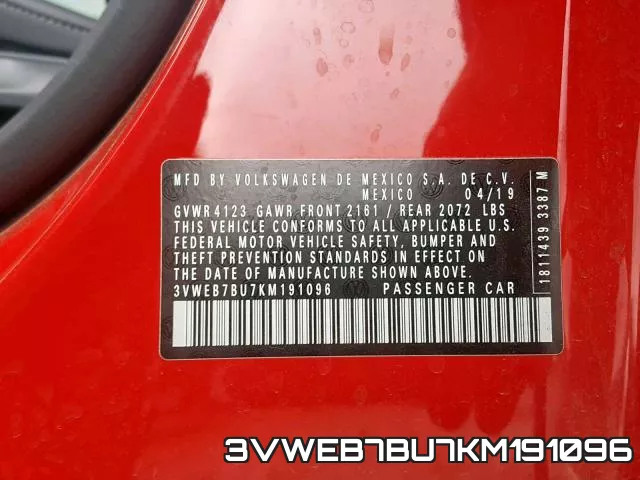 3VWEB7BU7KM191096 фото 2