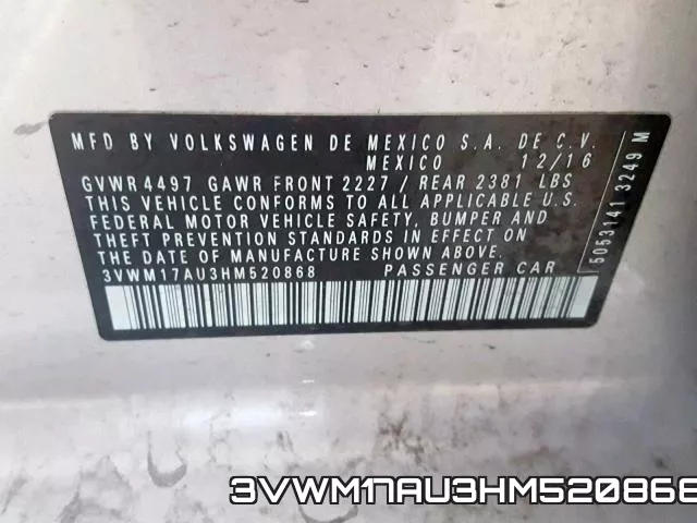 3VWM17AU3HM520868 фото 2