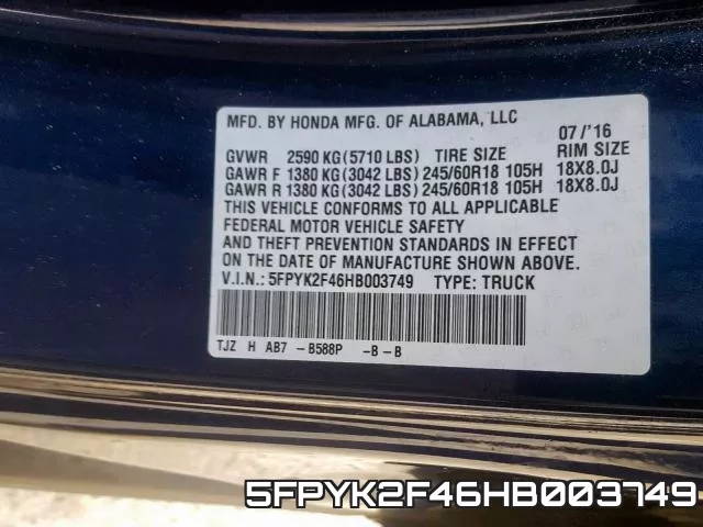 5FPYK2F46HB003749 фото 2