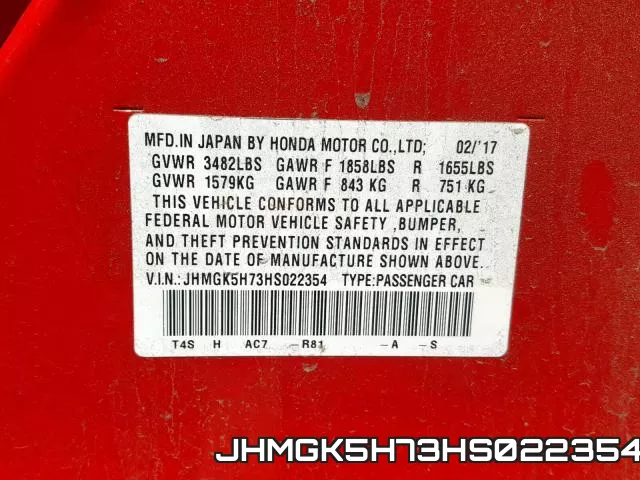 JHMGK5H73HS022354 фото 2