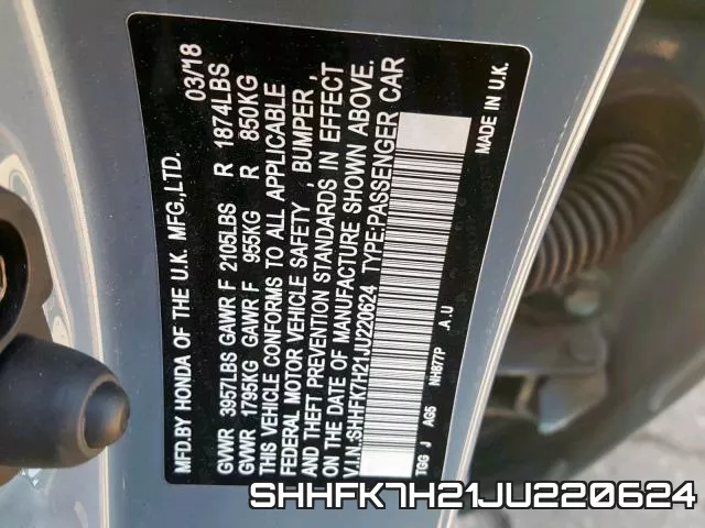 SHHFK7H21JU220624 фото 2
