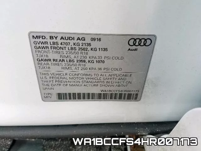 WA1BCCFS4HR007173 фото 2