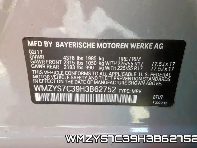 WMZYS7C39H3B62752 фото 2
