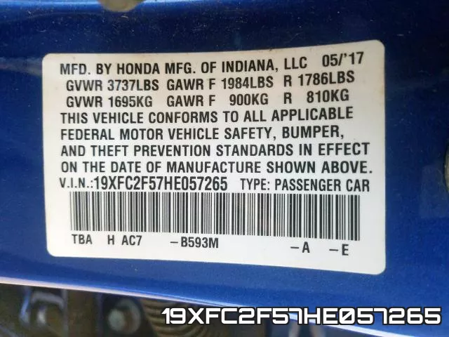 19XFC2F57HE057265 фото 2