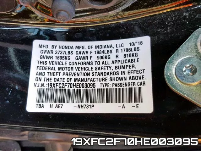 19XFC2F70HE003095 фото 2