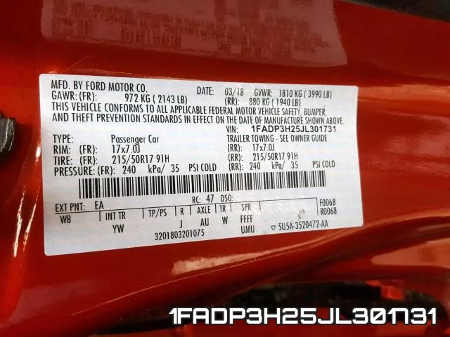 1FADP3H25JL301731 фото 2