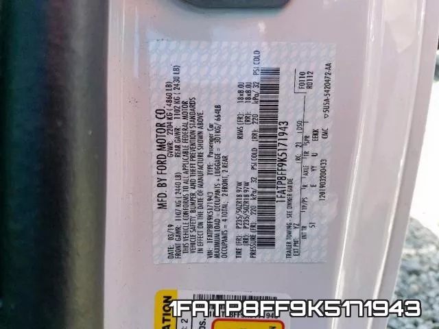 1FATP8FF9K5171943 фото 2