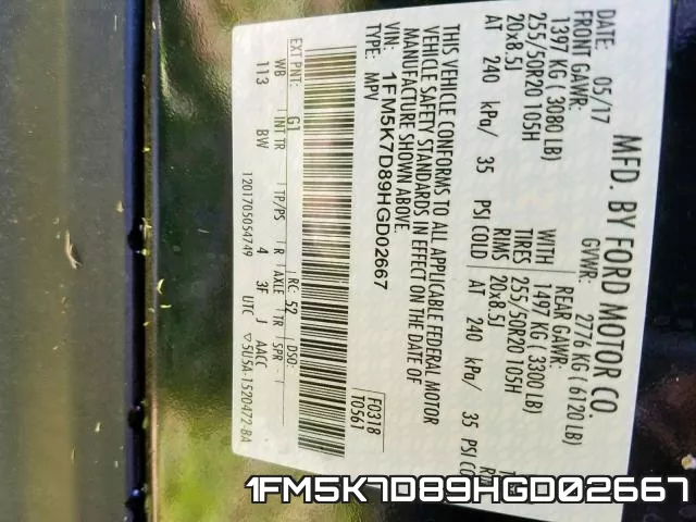 1FM5K7D89HGD02667 фото 2