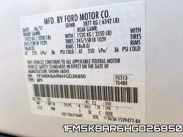 1FM5K8AR6HGD26850 фото 2