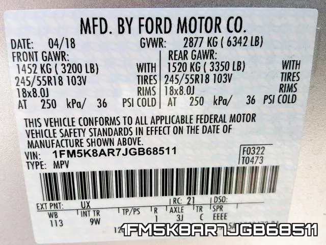 1FM5K8AR7JGB68511 фото 2