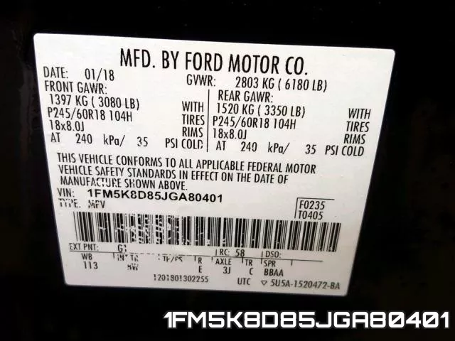 1FM5K8D85JGA80401 фото 2