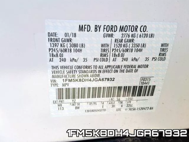 1FM5K8DH4JGA67932 фото 2