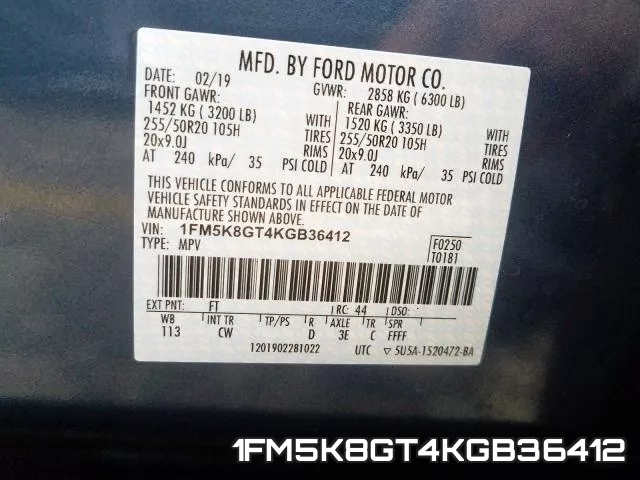 1FM5K8GT4KGB36412 фото 2
