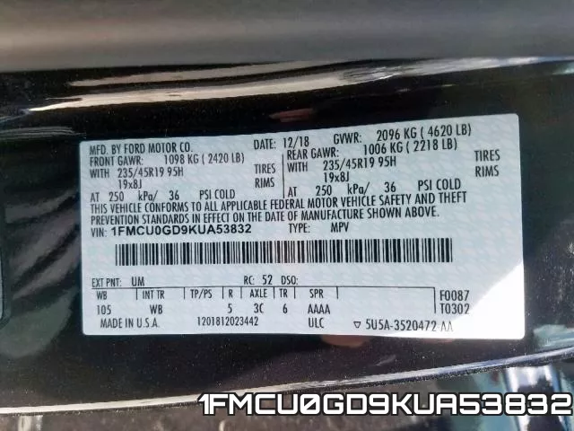 1FMCU0GD9KUA53832 фото 2