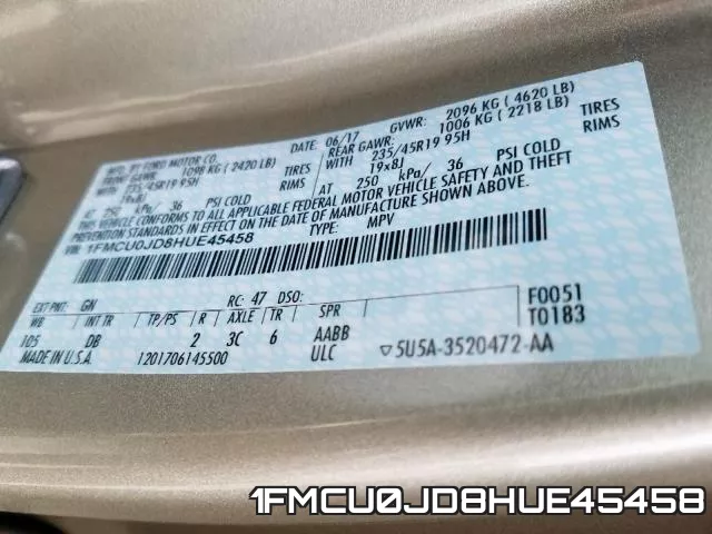 1FMCU0JD8HUE45458 фото 2