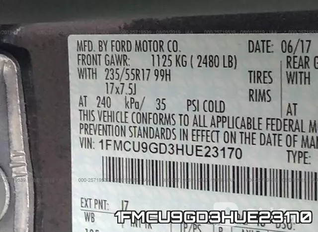 1FMCU9GD3HUE23170 фото 10