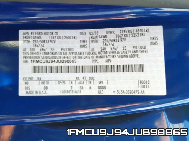 1FMCU9J94JUB98865 фото 2