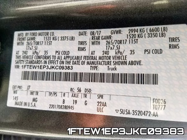 1FTEW1EP3JKC09383 фото 2