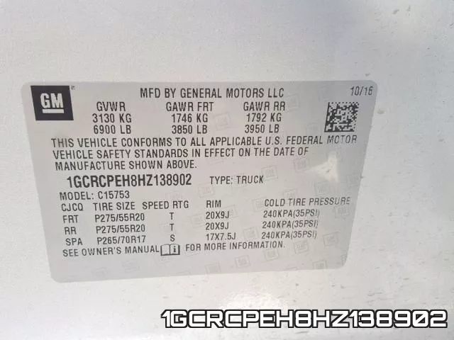 1GCRCPEH8HZ138902 фото 2