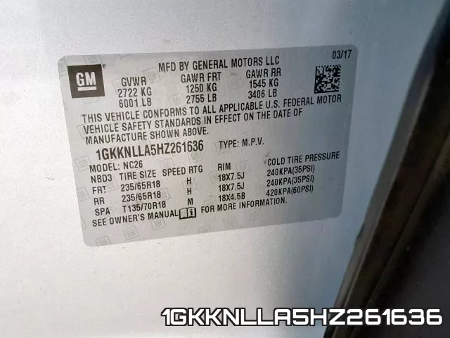 1GKKNLLA5HZ261636 фото 2