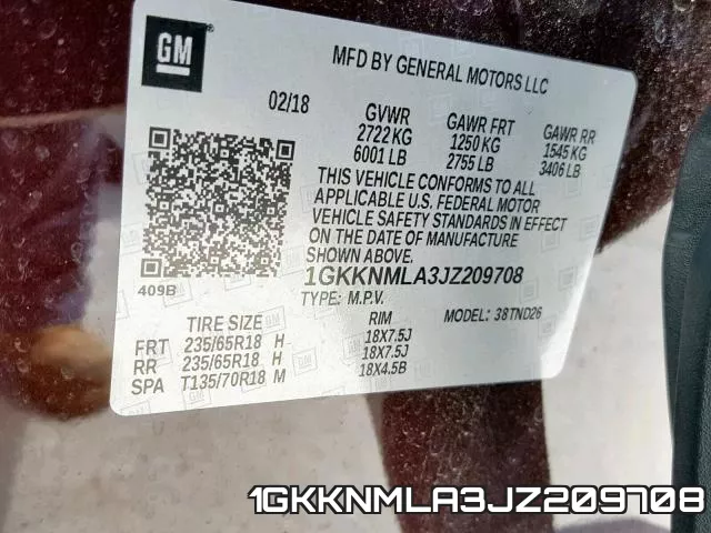 1GKKNMLA3JZ209708 фото 2